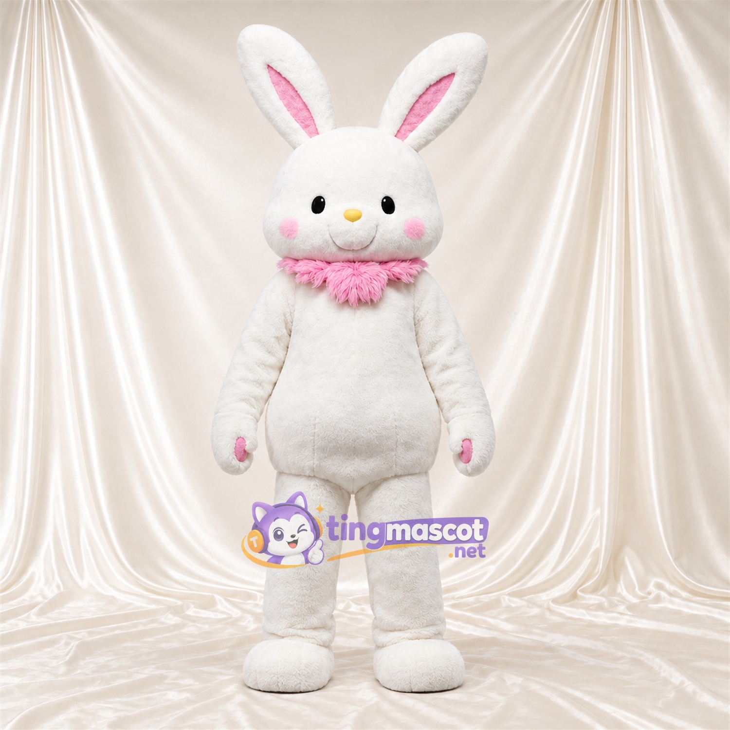 Costume de mascotte Lapin – blanc – Col à volants (rose) Costume de mascotte Lapin – blanc – Col à volants (rose)