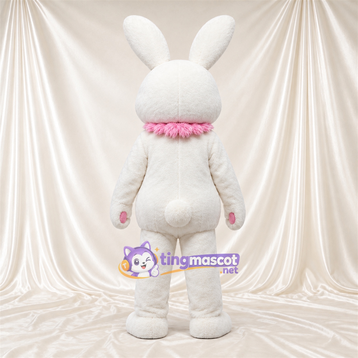 Costume de mascotte Lapin – blanc – Col à volants (rose) Costume de mascotte Lapin – blanc – Col à volants (rose)