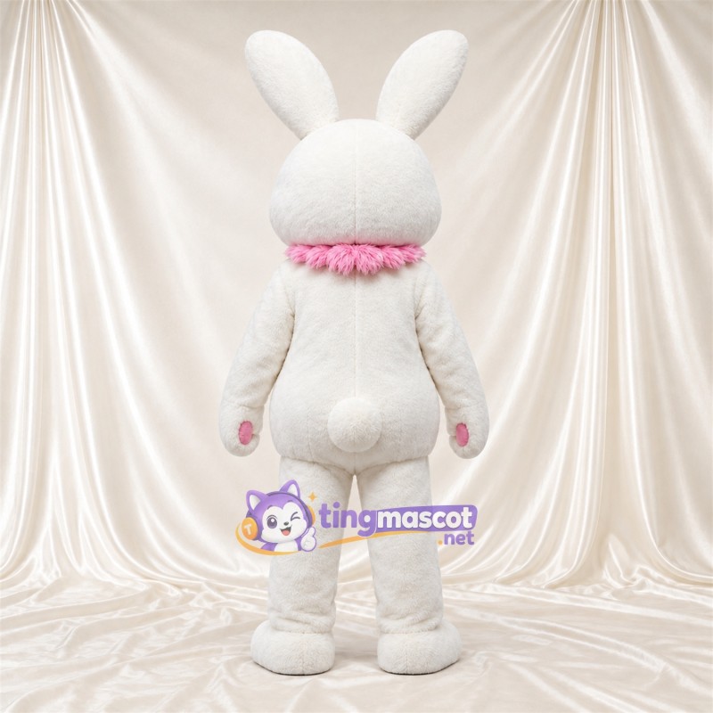 Costume de mascotte Lapin – blanc – Col à volants (rose) Costume de mascotte Lapin – blanc – Col à volants (rose)