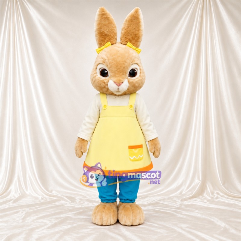Costume de mascotte Lapin – brun clair – Tablier (jaune) Costume de mascotte Lapin – brun clair – Tablier (jaune)
