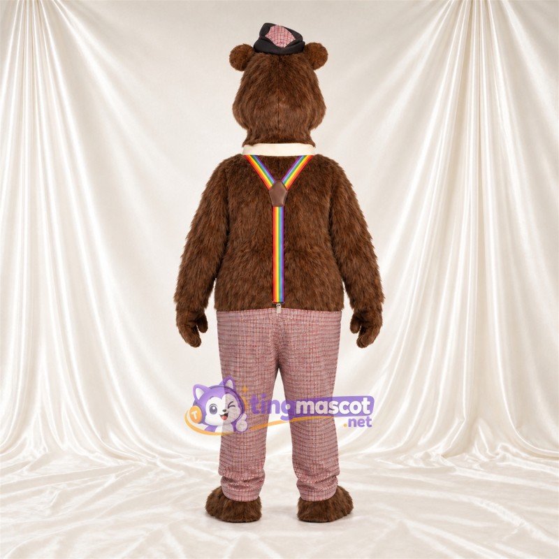 Maskottchenkostüm Bär – braun – Fliege (rot); Hose (rosa) Maskottchenkostüm Bär – braun – Fliege (rot); Hose (rosa)