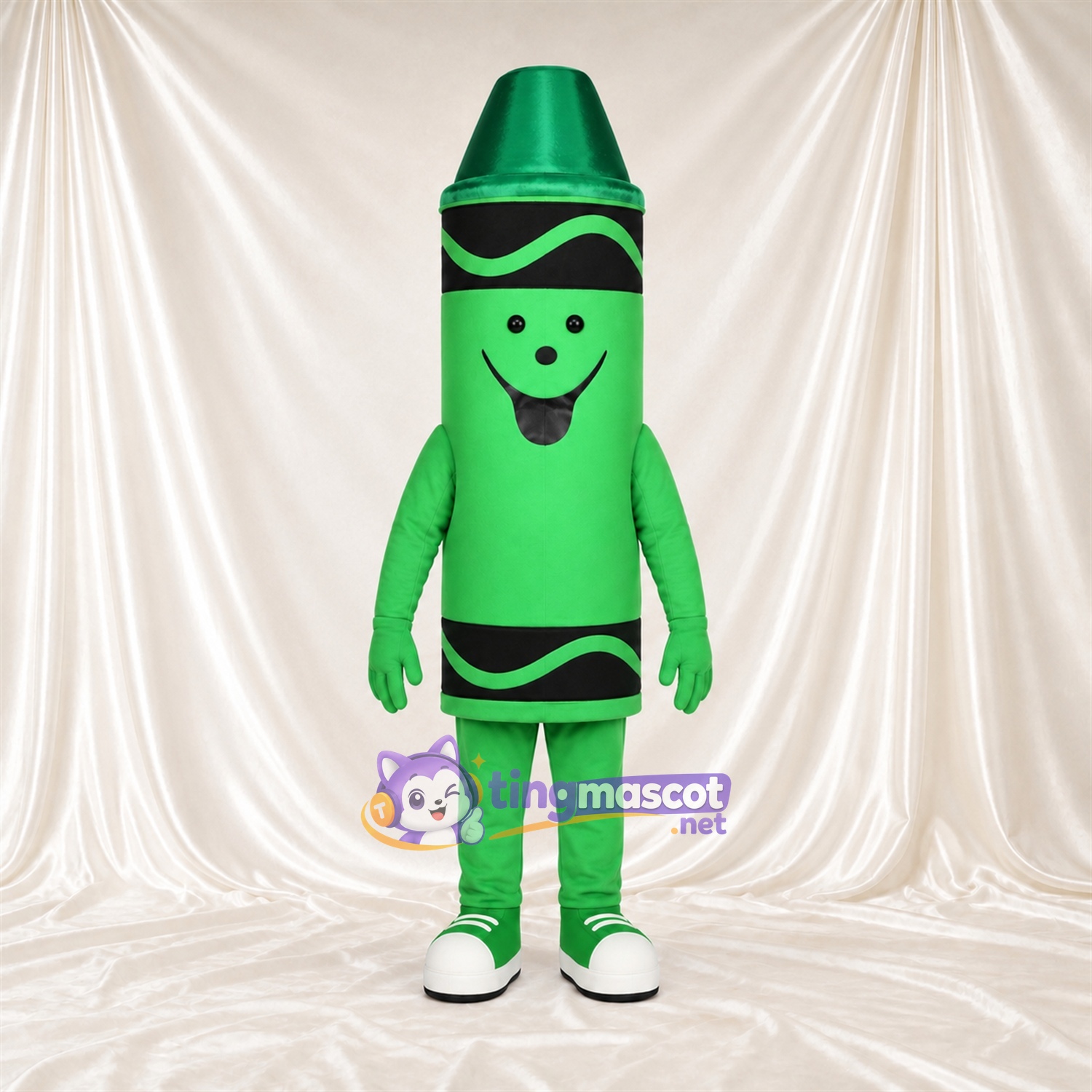 Costume de mascotte Crayon de cire – vert – Pieds (blanc); Tête Costume de mascotte Crayon de cire – vert – Pieds (blanc); Tête