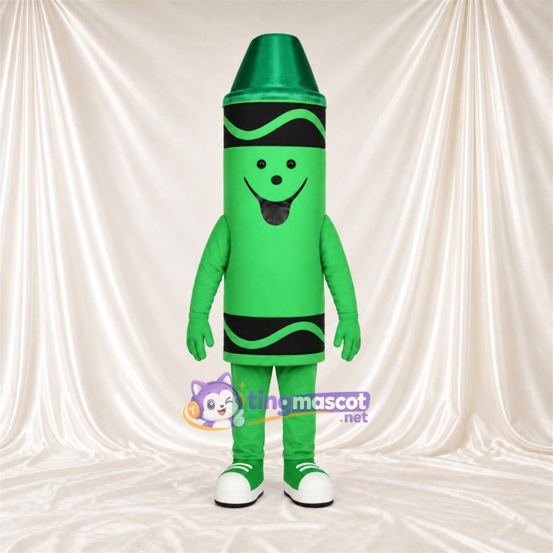Costume de mascotte Crayon de cire – vert – Pieds (blanc); Tête Costume de mascotte Crayon de cire – vert – Pieds (blanc); Tête