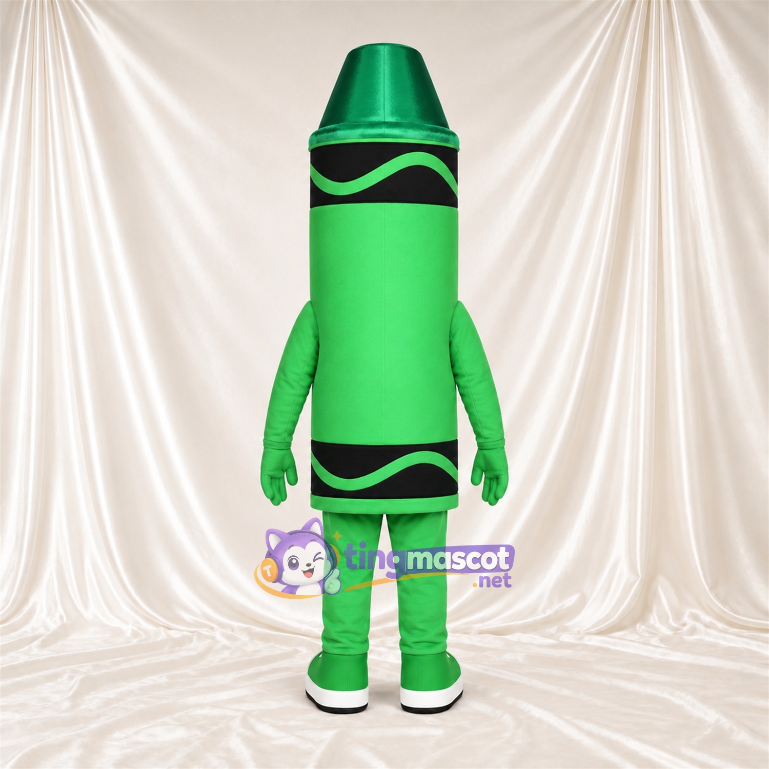 Costume de mascotte Crayon de cire – vert – Pieds (blanc); Tête Costume de mascotte Crayon de cire – vert – Pieds (blanc); Tête