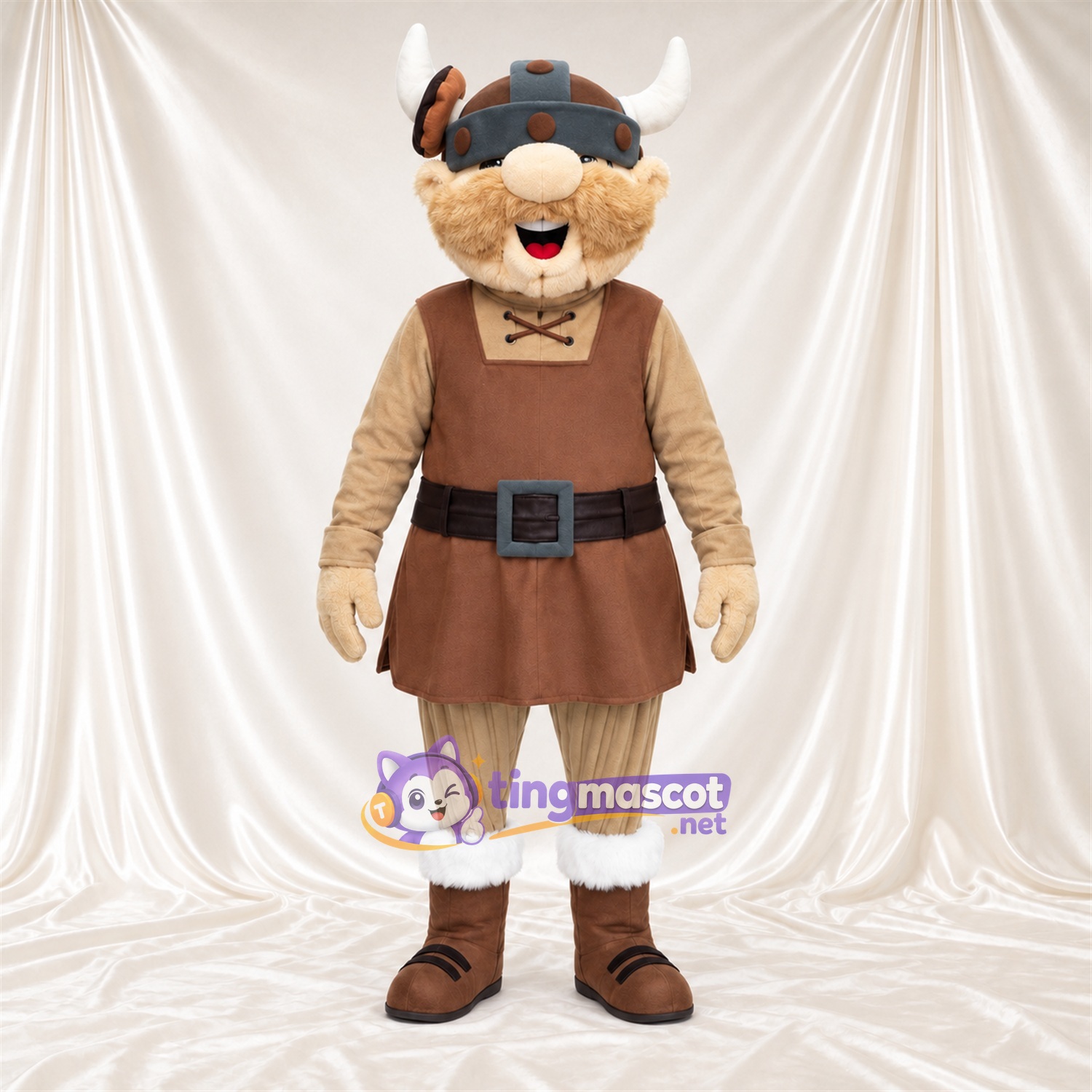 Costume de mascotte Chien viking – brun clair – Casque Costume de mascotte Chien viking – brun clair – Casque