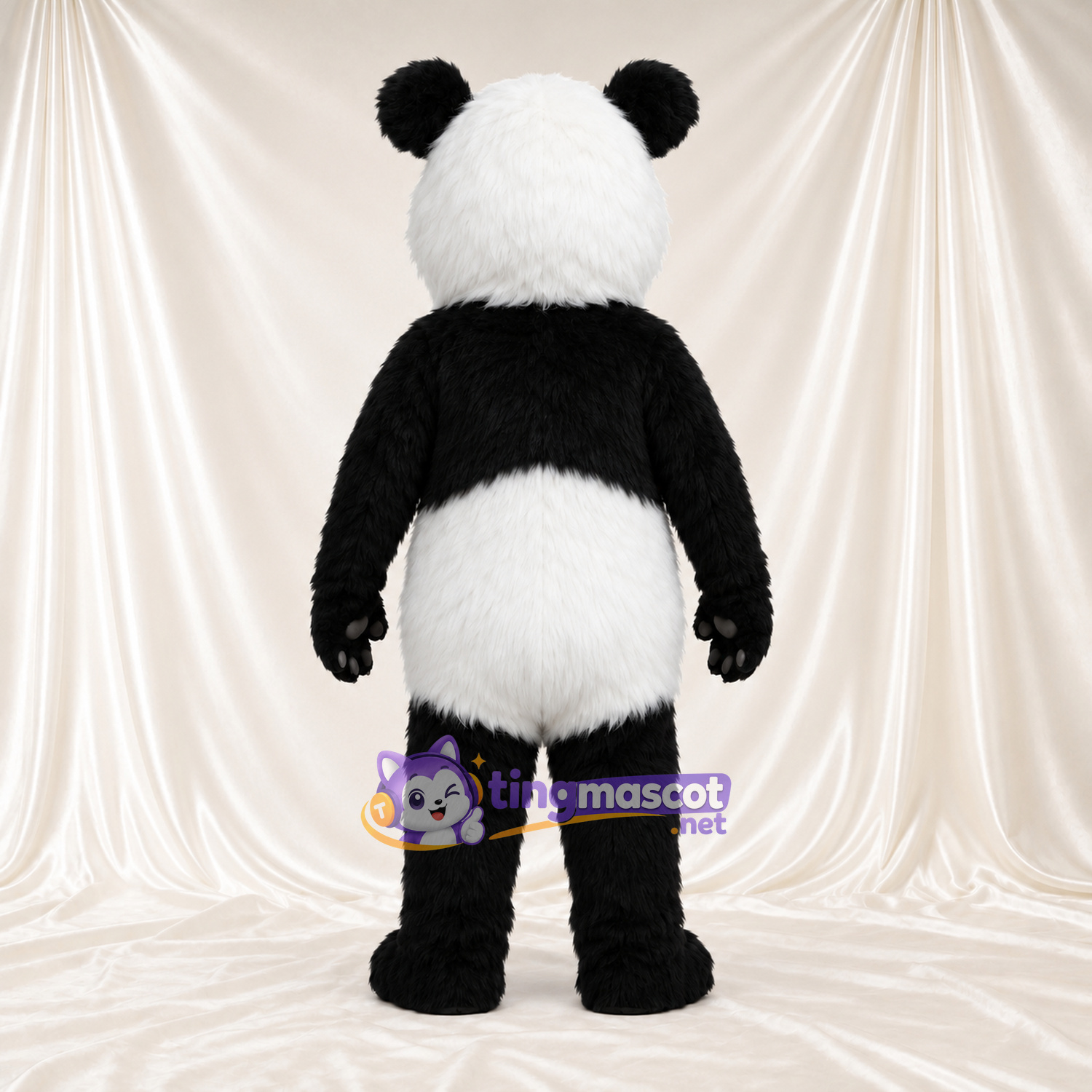 Black and White Panda Mascot Costume - Pink Tongue and Round Belly Black and White Panda Mascot Costume - Pink Tongue and Round Belly