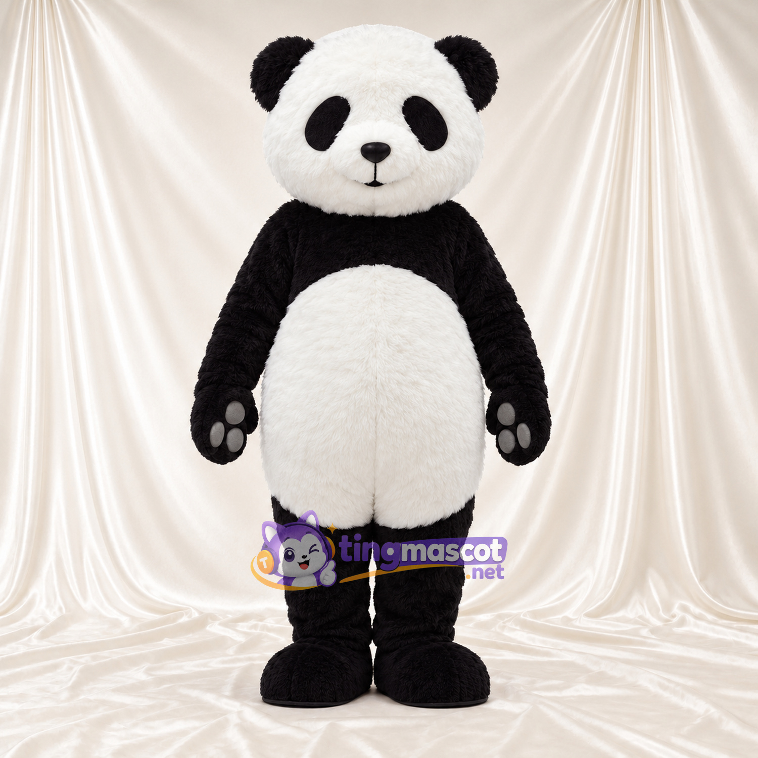 Maskottchenkostüm Panda – schwarz / weiß – Augenflecken; Pfotenballen (grau) Maskottchenkostüm Panda – schwarz / weiß – Augenflecken; Pfotenballen (grau)