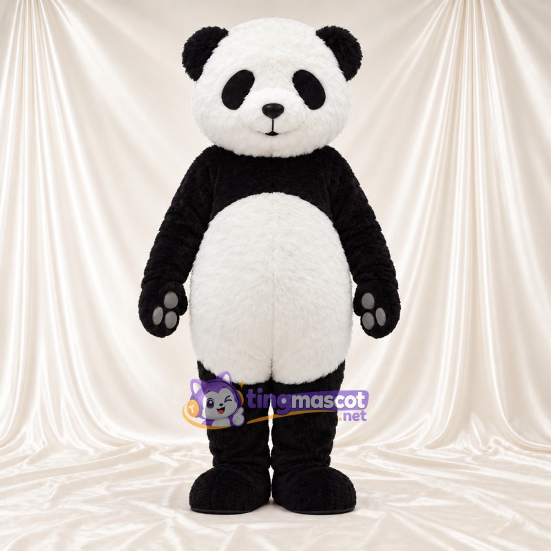 Maskottchenkostüm Panda – schwarz / weiß – Augenflecken; Pfotenballen (grau)