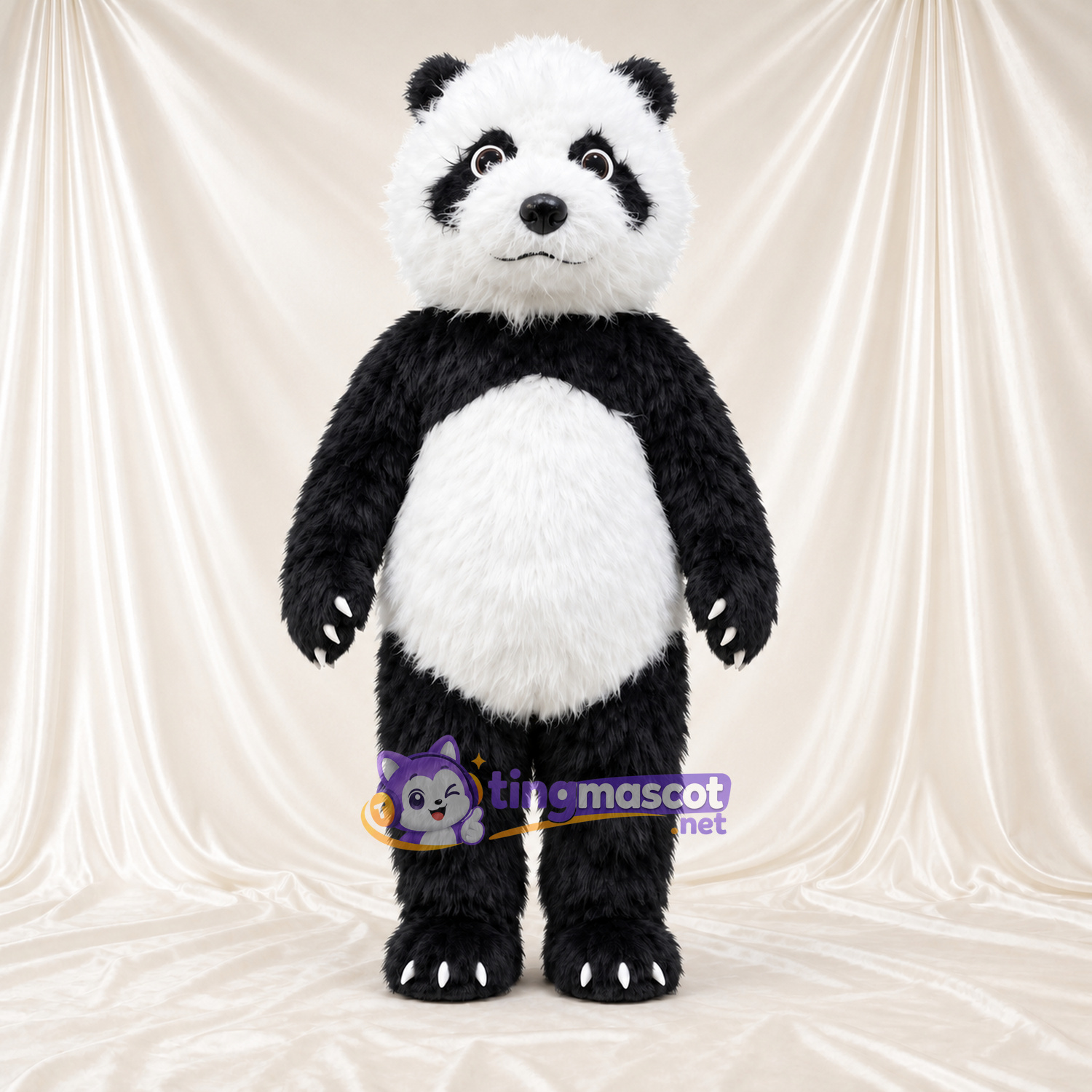 Black and White Panda Mascot Costume - Shaggy Fur and White Claws Black and White Panda Mascot Costume - Shaggy Fur and White Claws