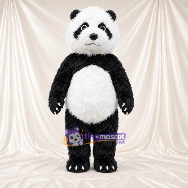 Black and White Panda Mascot Costume - Shaggy Fur and White Claws Black and White Panda Mascot Costume - Shaggy Fur and White Claws