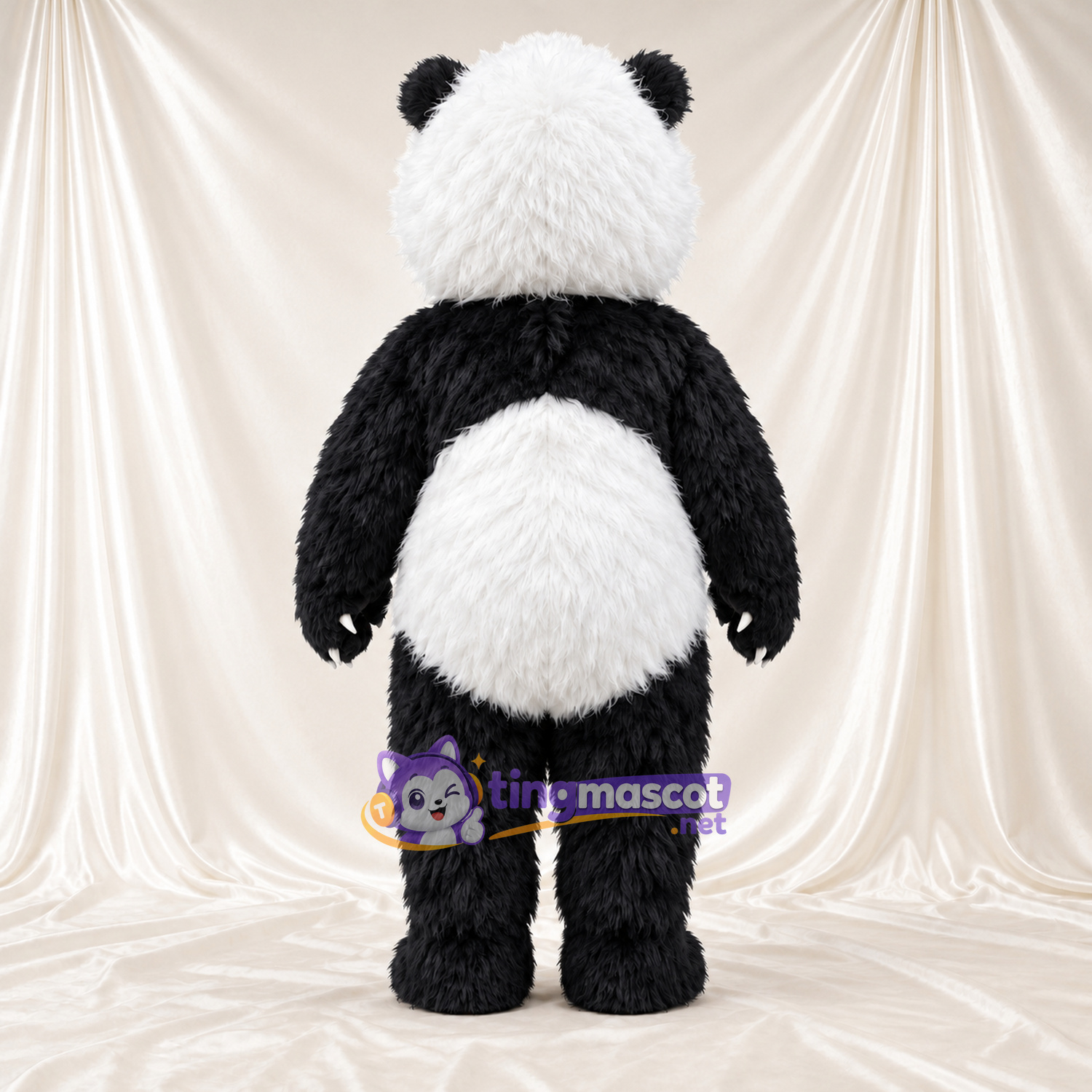 Black and White Panda Mascot Costume - Shaggy Fur and White Claws Black and White Panda Mascot Costume - Shaggy Fur and White Claws