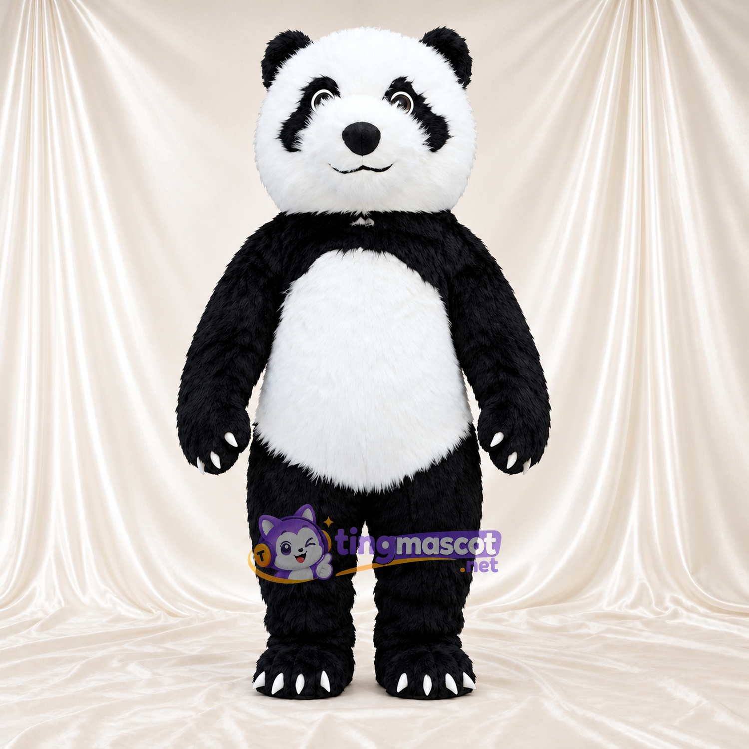 Black and White Panda Mascot Costume - Smiling Face and White Claws Black and White Panda Mascot Costume - Smiling Face and White Claws