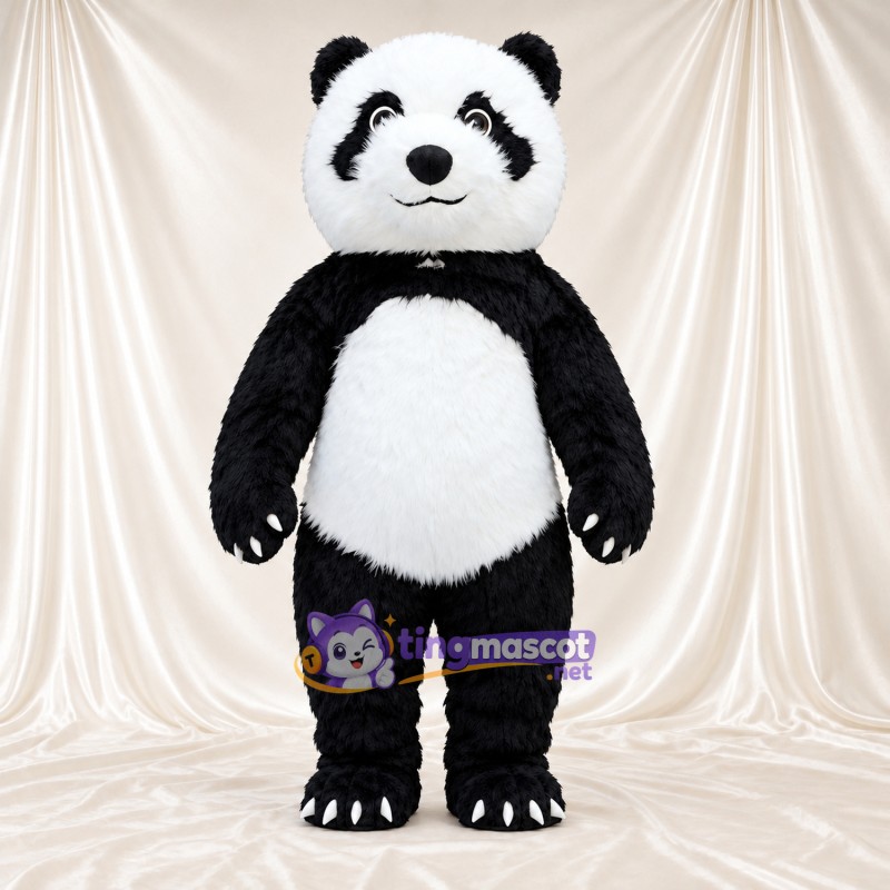 Black and White Panda Mascot Costume - Smiling Face and White Claws Black and White Panda Mascot Costume - Smiling Face and White Claws