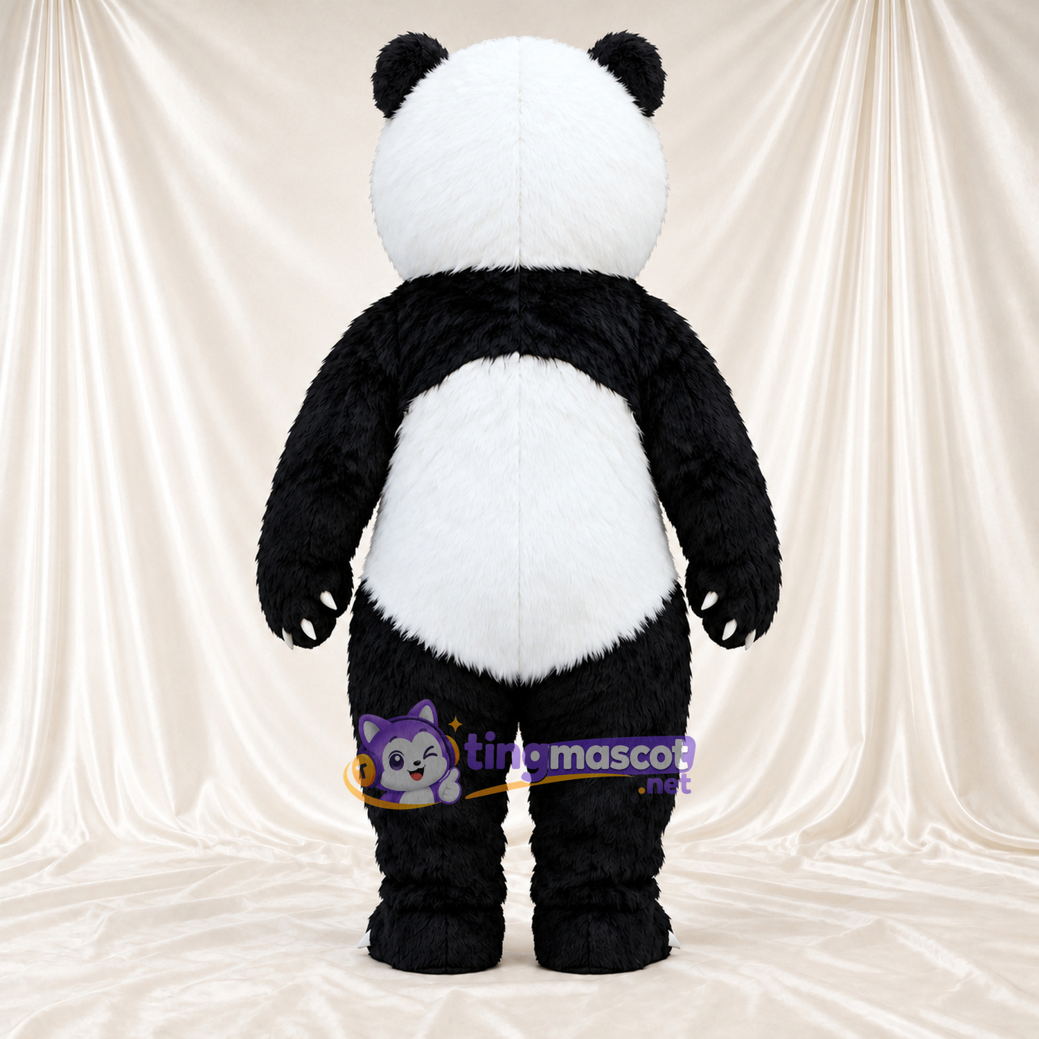 Black and White Panda Mascot Costume - Smiling Face and White Claws Black and White Panda Mascot Costume - Smiling Face and White Claws