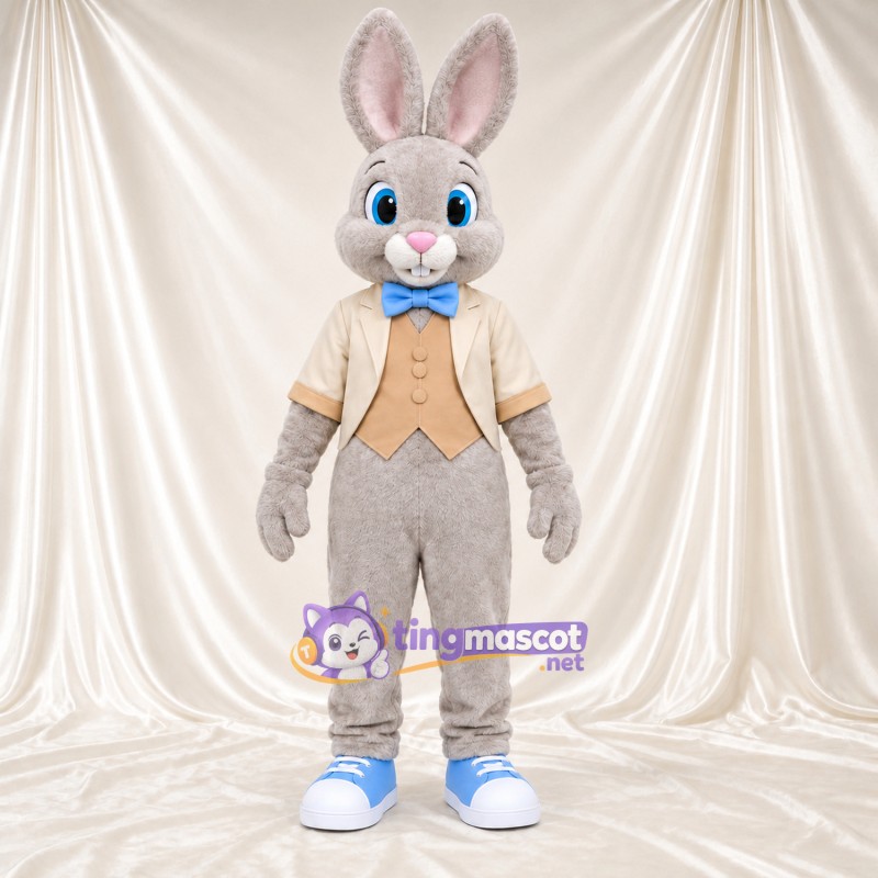 Costume de mascotte Lapin – gris – Gilet (brun clair)