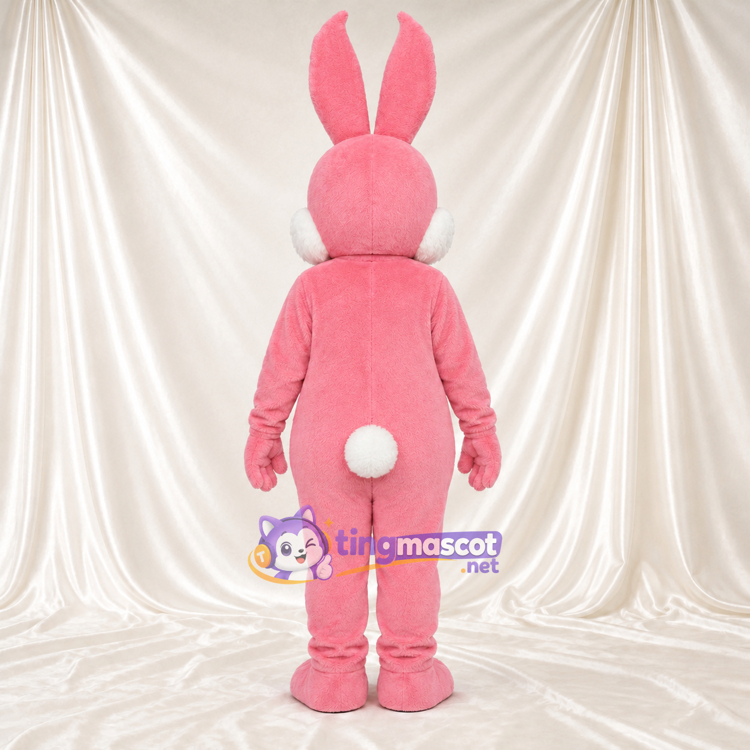 Costume de mascotte Lapin – rose – Nœud papillon (jaune); Longues oreilles