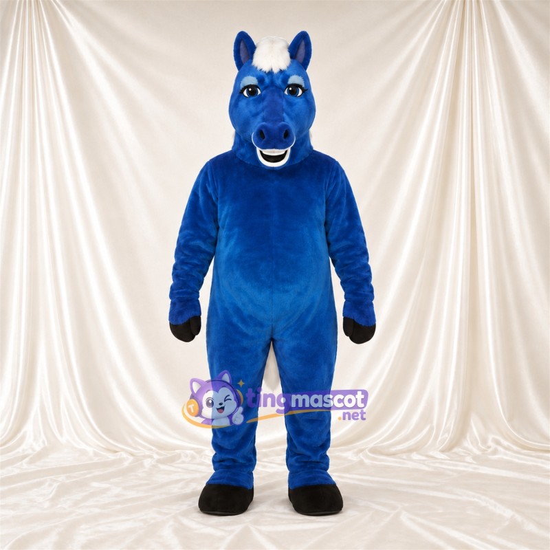 Costume de mascotte Cheval – bleu – Crinière (blanc) Costume de mascotte Cheval – bleu – Crinière (blanc)