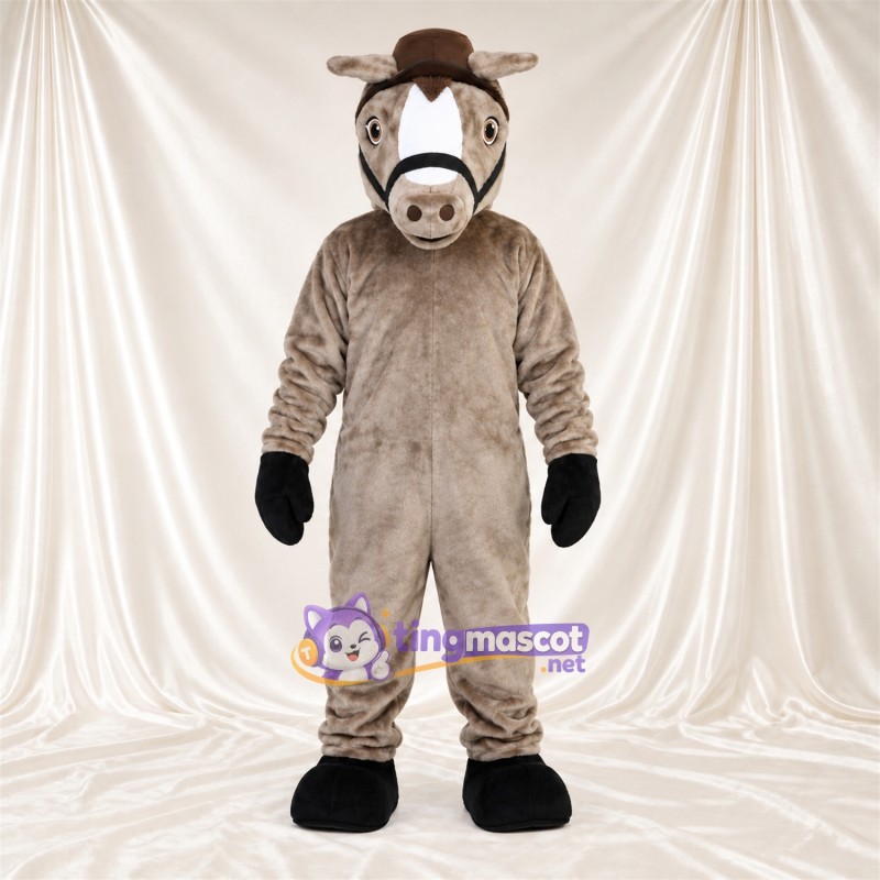 Costume de mascotte Cheval – gris – Chapeau (marron) Costume de mascotte Cheval – gris – Chapeau (marron)