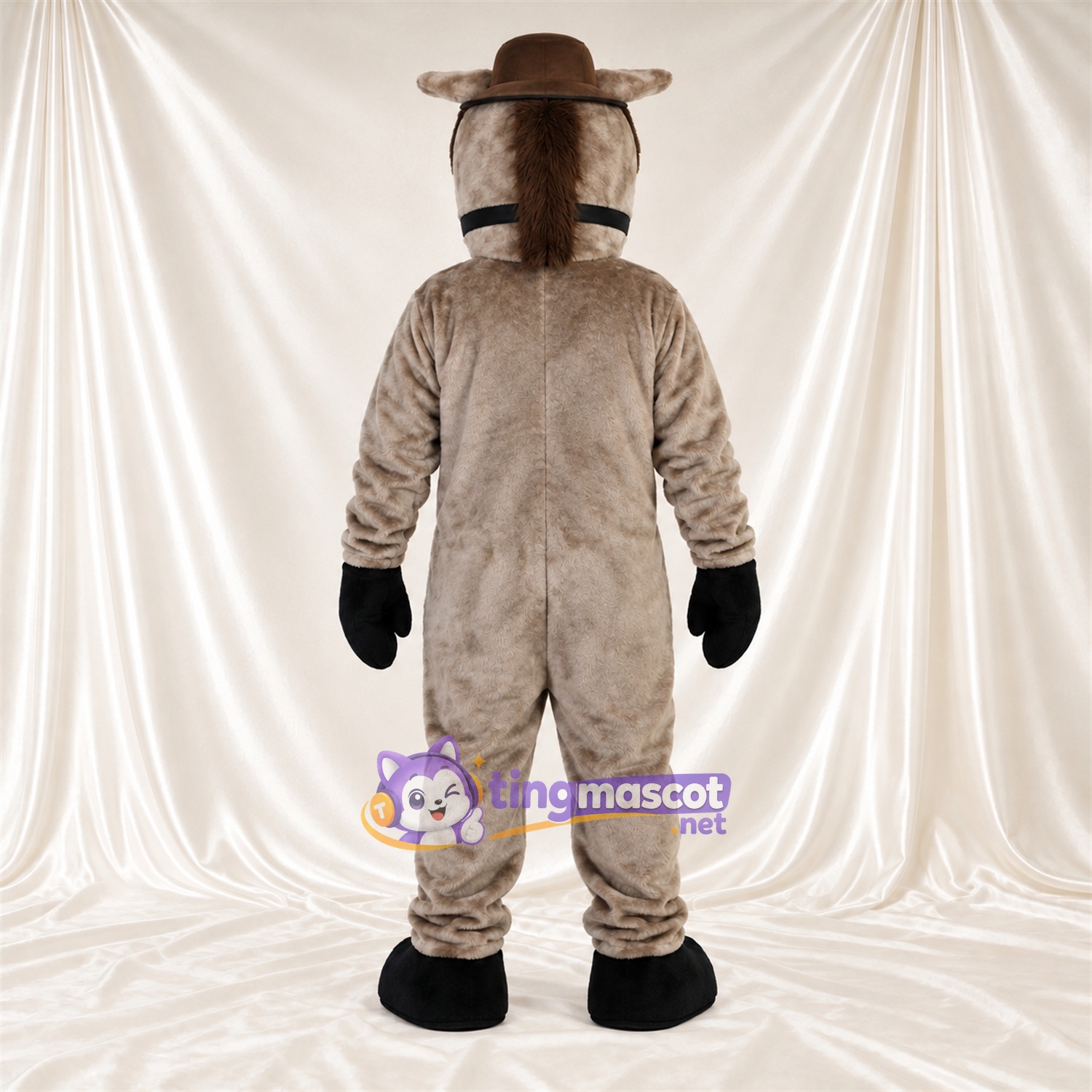 Costume de mascotte Cheval – gris – Chapeau (marron) Costume de mascotte Cheval – gris – Chapeau (marron)