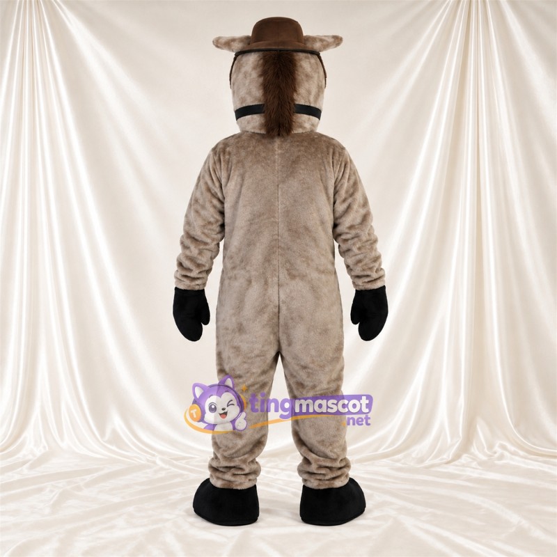 Costume de mascotte Cheval – gris – Chapeau (marron) Costume de mascotte Cheval – gris – Chapeau (marron)