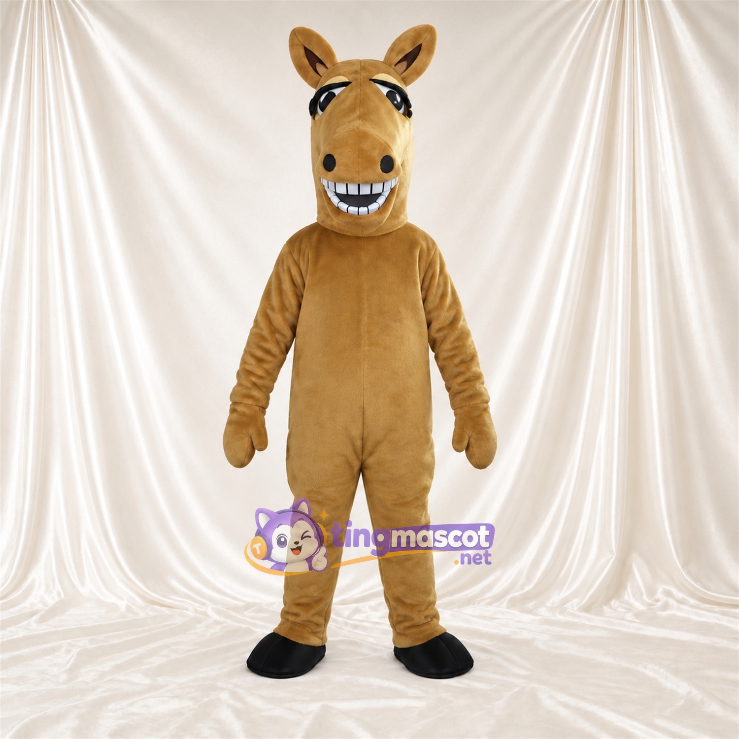 Brown Horse Mascot Costume - Black Hooves and Toothy Grin Brown Horse Mascot Costume - Black Hooves and Toothy Grin