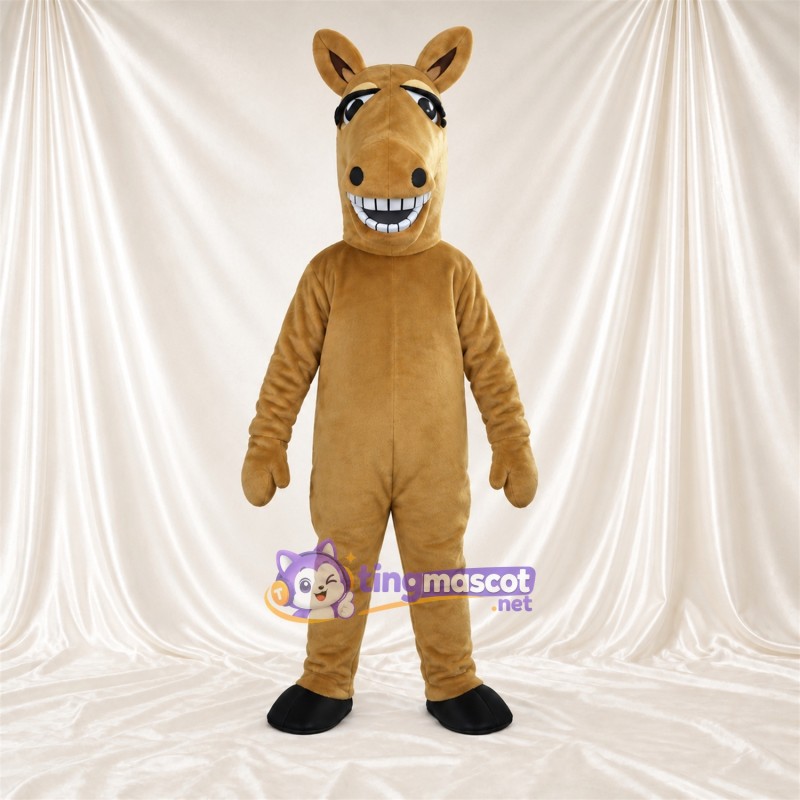 Brown Horse Mascot Costume - Black Hooves and Toothy Grin Brown Horse Mascot Costume - Black Hooves and Toothy Grin