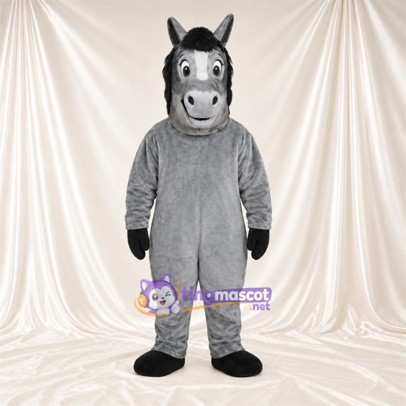 Costume de mascotte Cheval – gris – Crinière (noir); Gants (noir) Costume de mascotte Cheval – gris – Crinière (noir); Gants (noir)