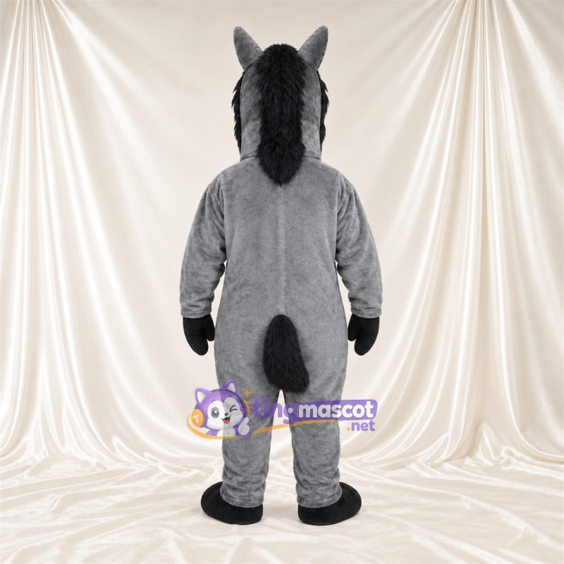 Costume de mascotte Cheval – gris – Crinière (noir); Gants (noir) Costume de mascotte Cheval – gris – Crinière (noir); Gants (noir)