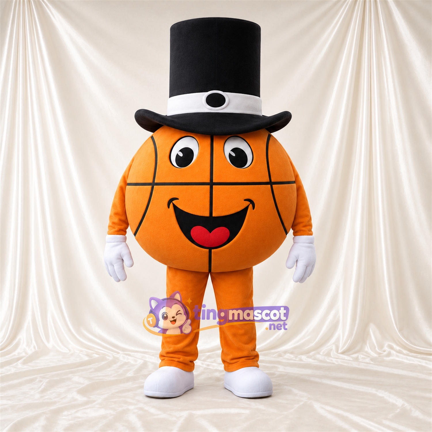Costume de mascotte Ballon de basket – orange – Haut-de-forme (noir) Costume de mascotte Ballon de basket – orange – Haut-de-forme (noir)