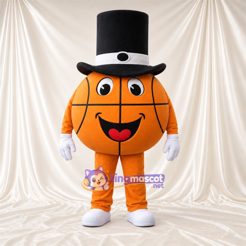 Costume de mascotte Ballon de basket – orange – Haut-de-forme (noir) Costume de mascotte Ballon de basket – orange – Haut-de-forme (noir)