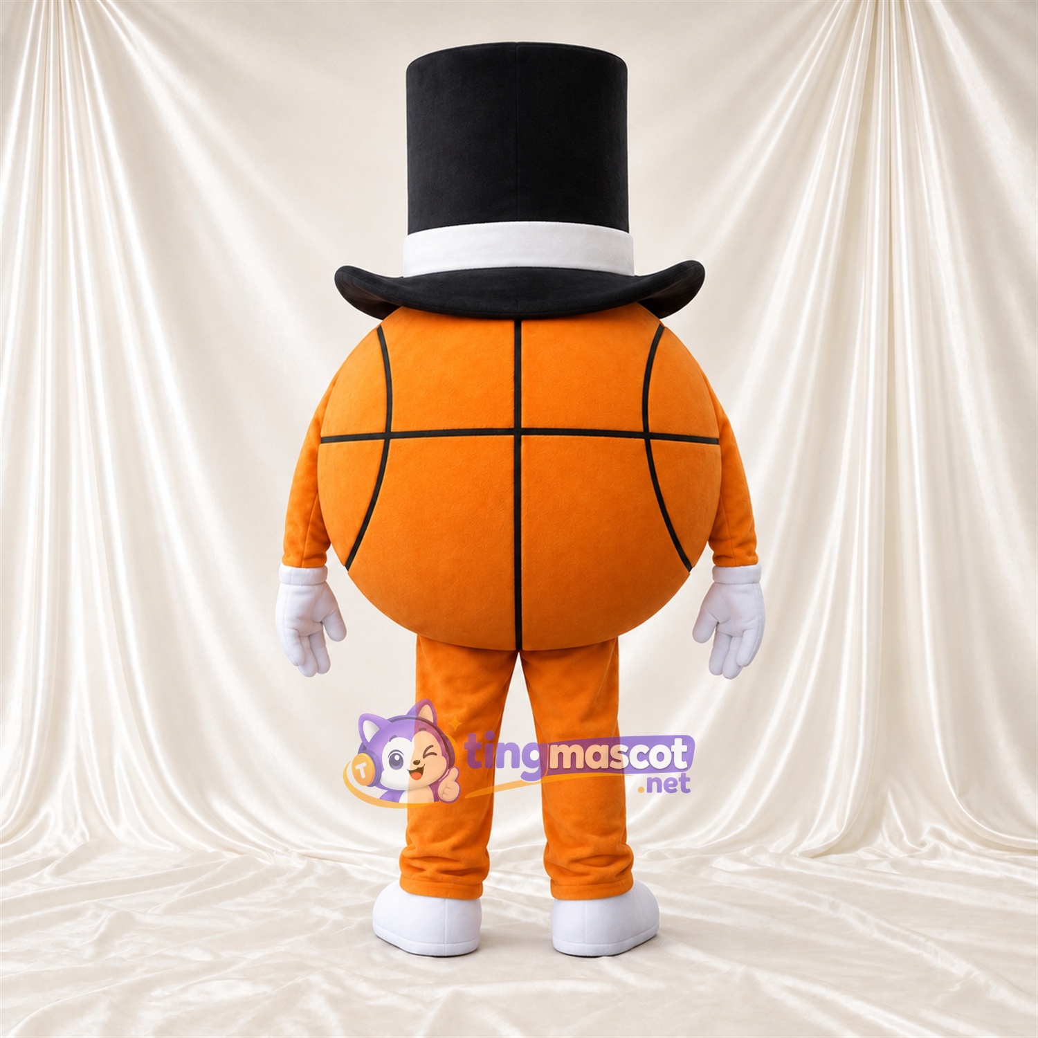 Costume de mascotte Ballon de basket – orange – Haut-de-forme (noir) Costume de mascotte Ballon de basket – orange – Haut-de-forme (noir)