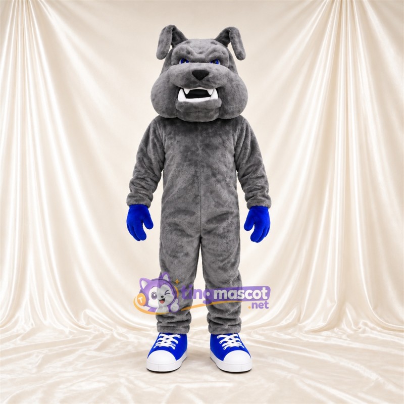 Costume de mascotte Bouledogue – gris – Gants (bleu) Costume de mascotte Bouledogue – gris – Gants (bleu)