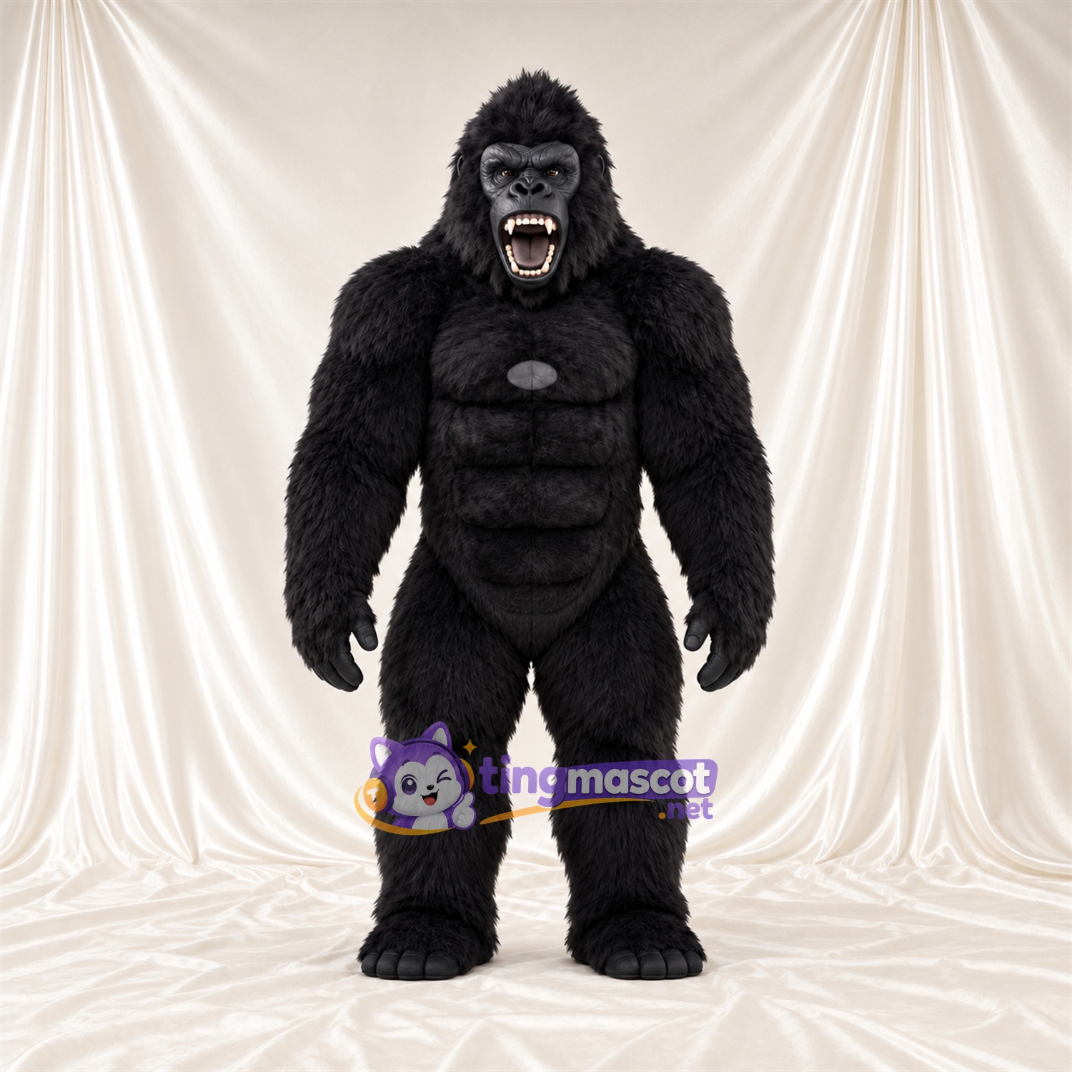 Black Gorilla Mascot Costume - Black Muscle Chest and Pointed Fangs Black Gorilla Mascot Costume - Black Muscle Chest and Pointed Fangs