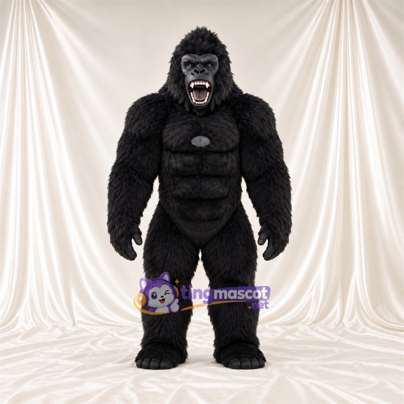 Black Gorilla Mascot Costume - Black Muscle Chest and Pointed Fangs Black Gorilla Mascot Costume - Black Muscle Chest and Pointed Fangs