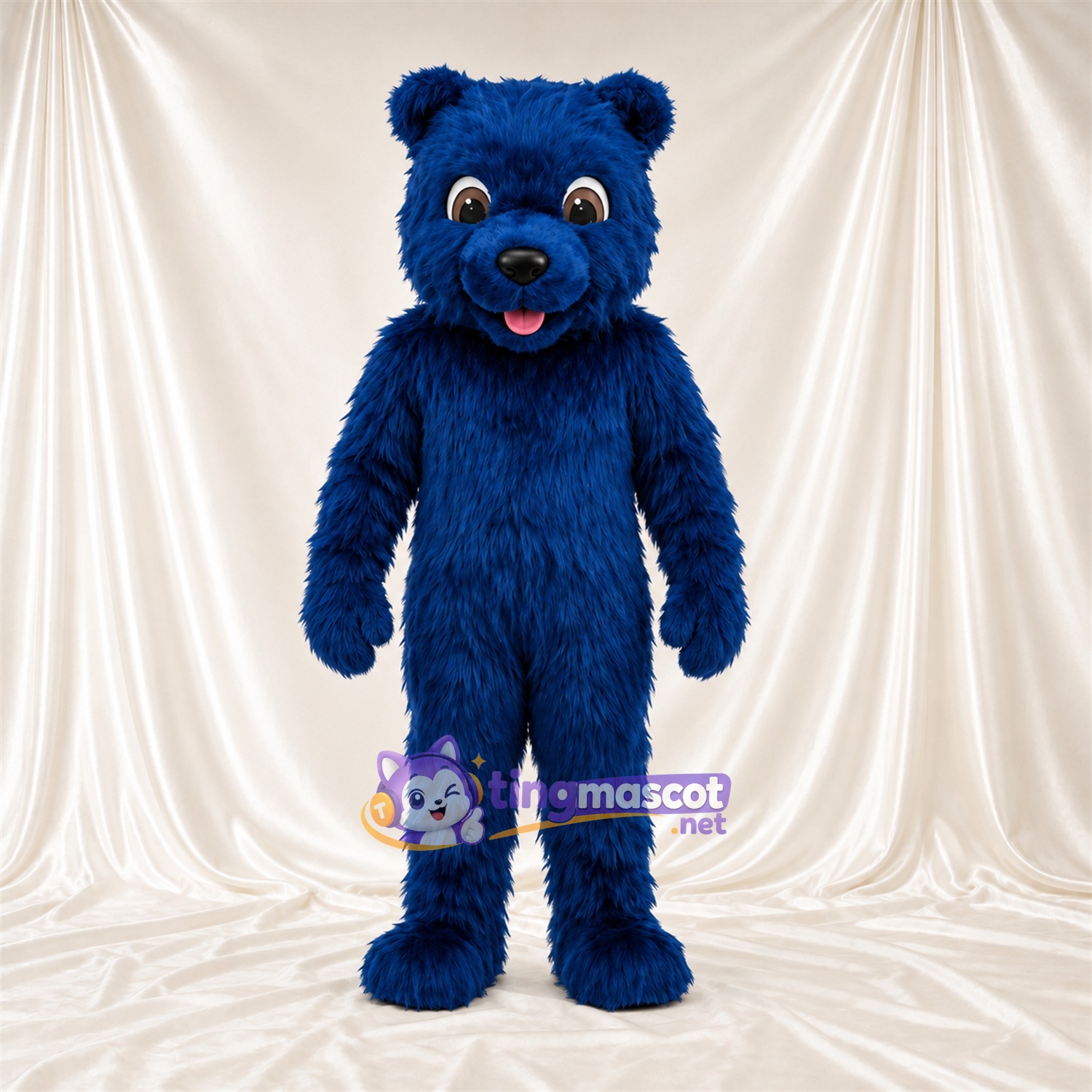 Maskottchenkostüm Bär – blau – Zunge (rosa); Zottelfell Maskottchenkostüm Bär – blau – Zunge (rosa); Zottelfell