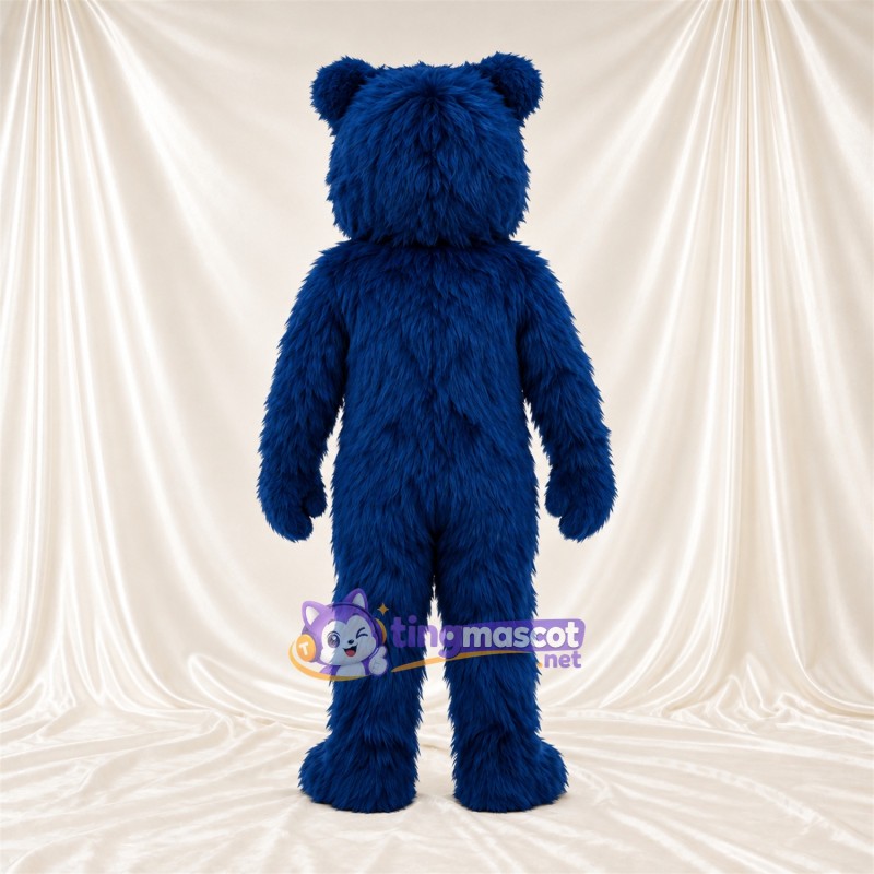 Maskottchenkostüm Bär – blau – Zunge (rosa); Zottelfell Maskottchenkostüm Bär – blau – Zunge (rosa); Zottelfell