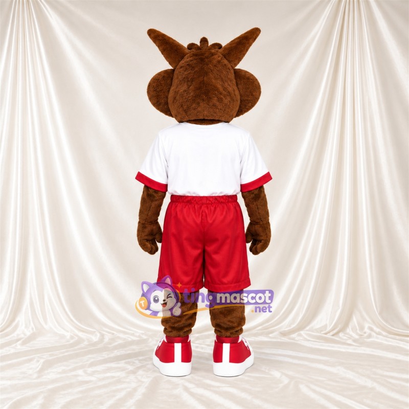 Costume de mascotte Coyote – marron – Chemise (blanc); Short (rouge) Costume de mascotte Coyote – marron – Chemise (blanc); Short (rouge)