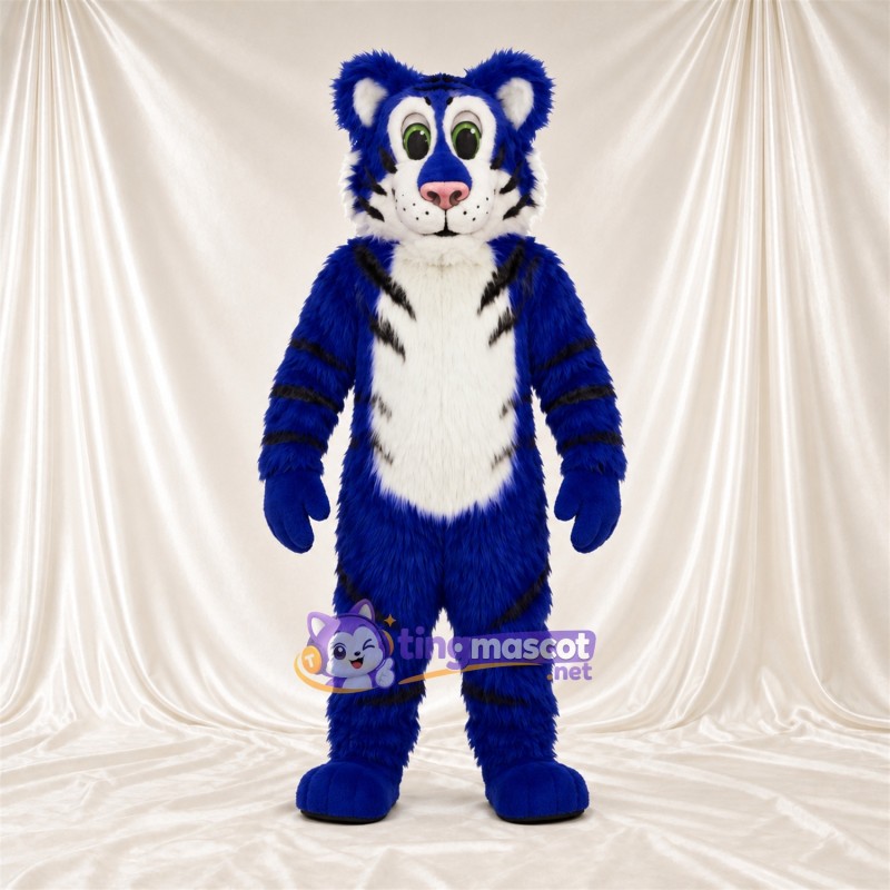 Blue Tiger Mascot Costume - White Belly Blue Tiger Mascot Costume - White Belly