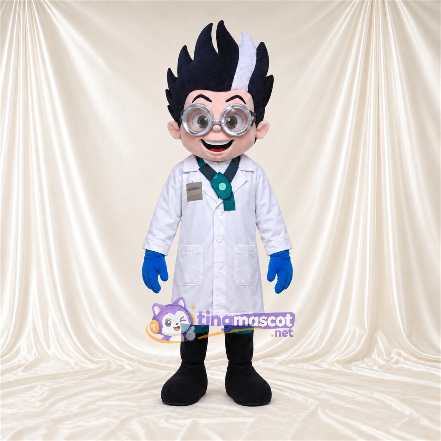 Costume de mascotte Scientifique – blanc – Blouse de laboratoire (blanc); Lunettes Costume de mascotte Scientifique – blanc – Blouse de laboratoire (blanc); Lunettes