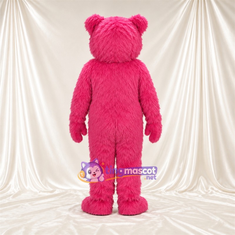 Maskottchenkostüm Bär – rosa – Nase (schwarz); Zottelfell Maskottchenkostüm Bär – rosa – Nase (schwarz); Zottelfell