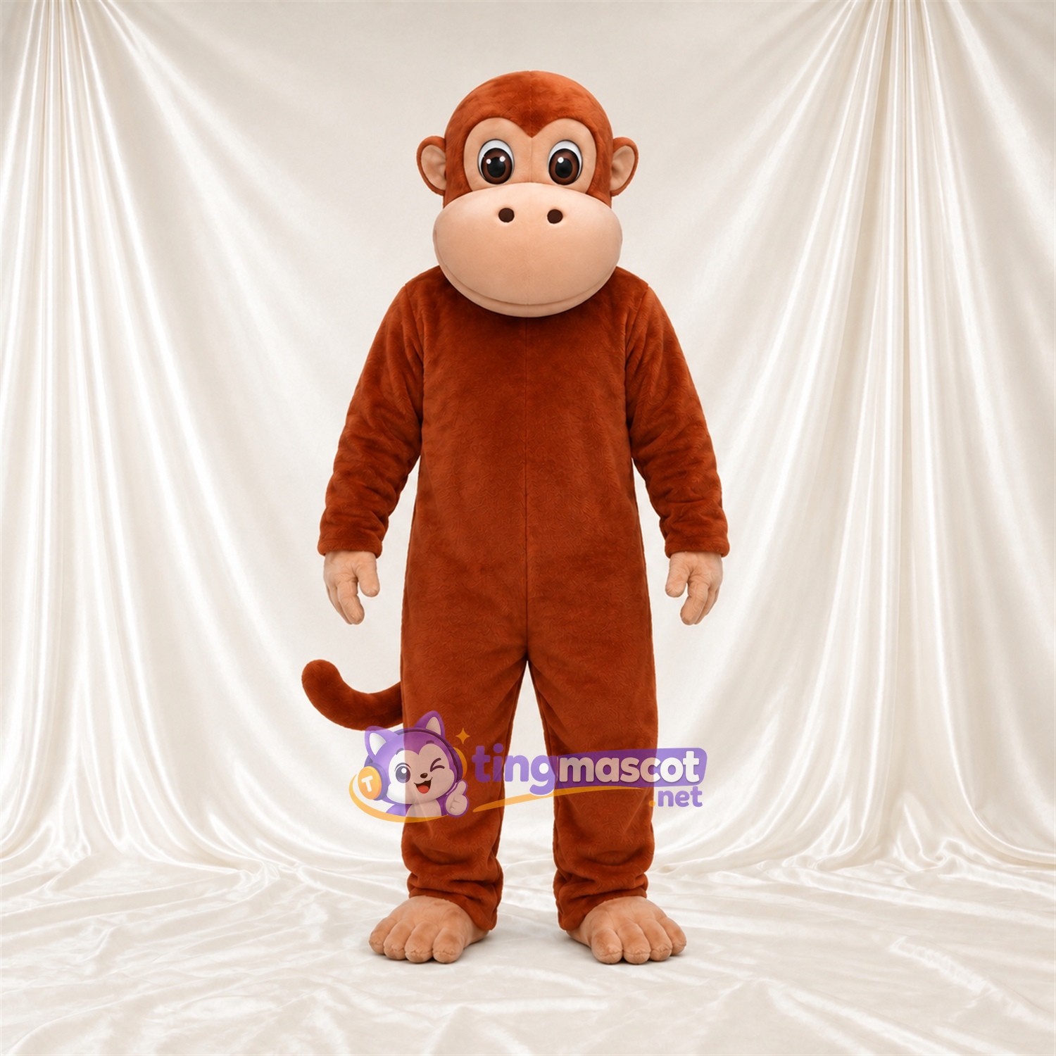 Maskottchenkostüm Affe – braun – Ringelschwanz; Schnauze (hellbraun) Maskottchenkostüm Affe – braun – Ringelschwanz; Schnauze (hellbraun)