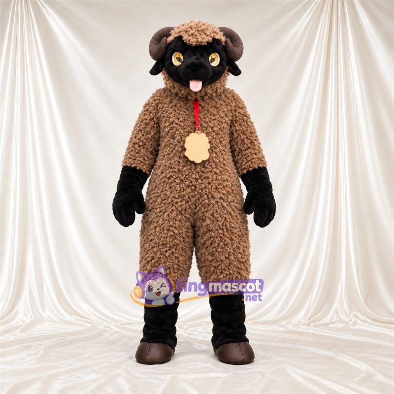 Brown Sheep Mascot Costume - Black Face Brown Sheep Mascot Costume - Black Face