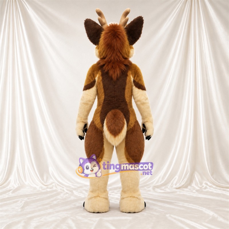 Brown and Cream Antlered Fox Mascot Costume - Antlers and Neck Pendant Brown and Cream Antlered Fox Mascot Costume - Antlers and Neck Pendant