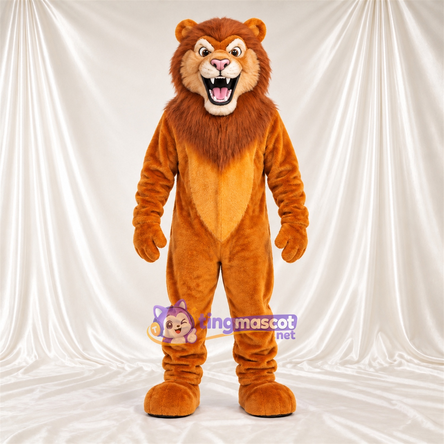 Costume de mascotte Lion – orange – Crinière (marron); Ventre (jaune) Costume de mascotte Lion – orange – Crinière (marron); Ventre (jaune)