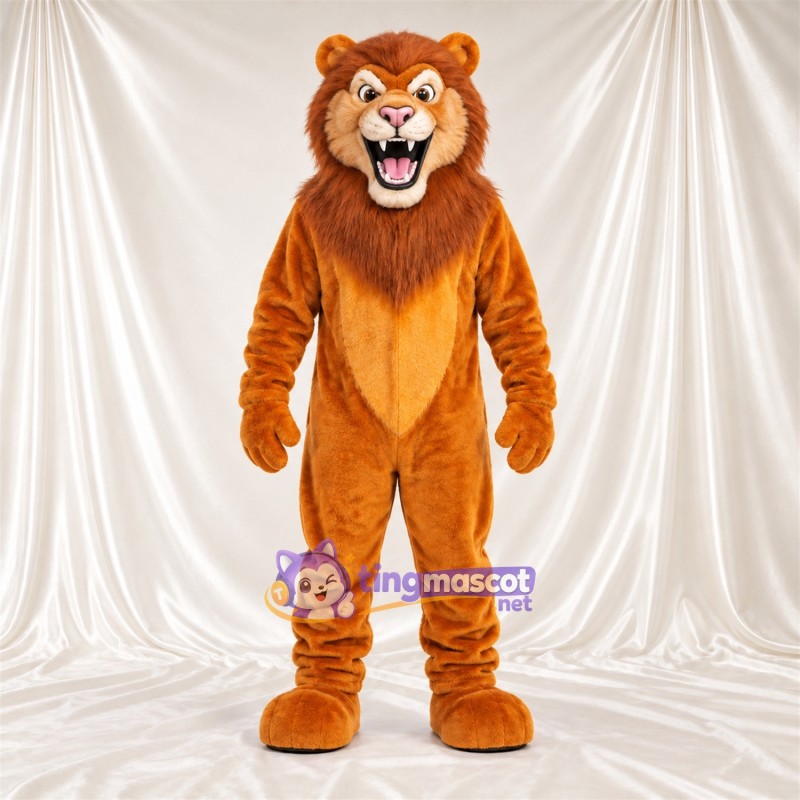 Costume de mascotte Lion – orange – Crinière (marron); Ventre (jaune) Costume de mascotte Lion – orange – Crinière (marron); Ventre (jaune)
