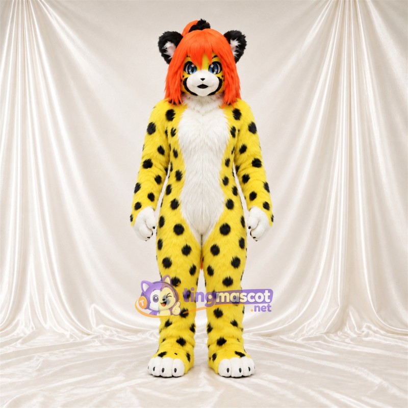 Costume de mascotte Chat tacheté – jaune – Cheveux (orange)