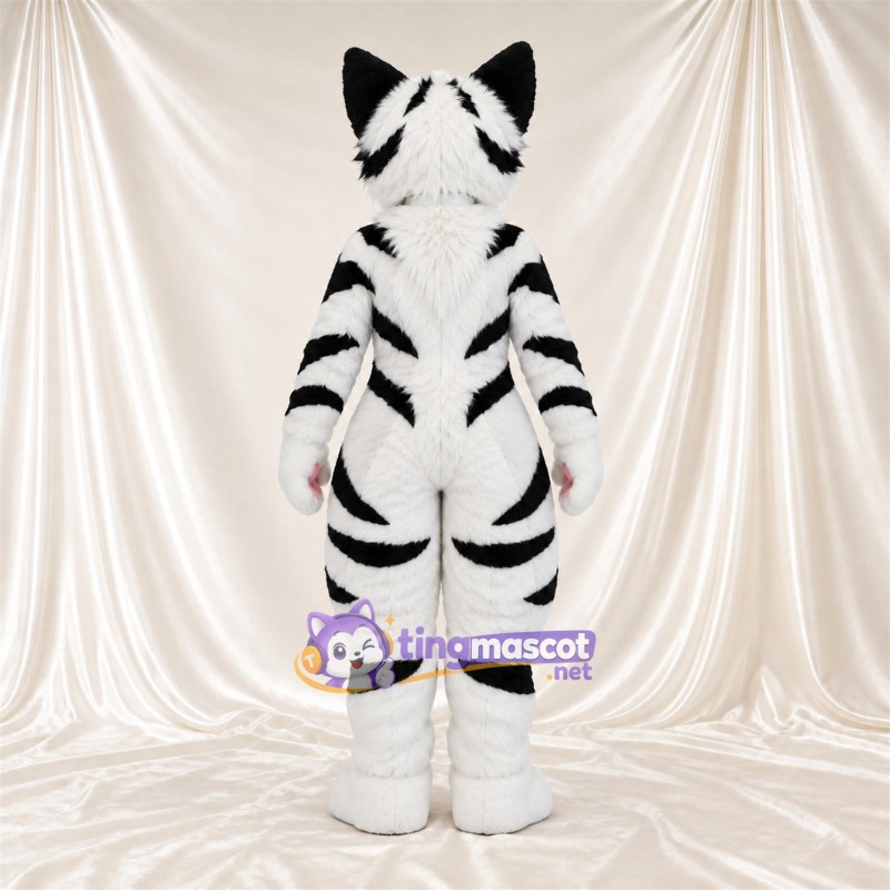 Costume de mascotte Tigre – blanc – Rayures (noir); Intérieur des oreilles (rose) Costume de mascotte Tigre – blanc – Rayures (noir); Intérieur des oreilles (rose)