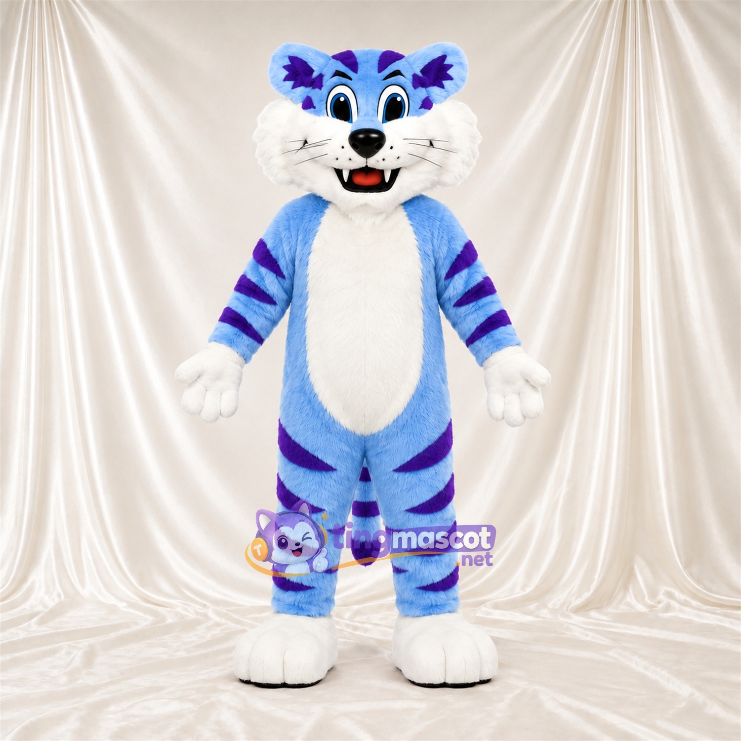 Blue Tiger Mascot Costume - Purple Stripes Blue Tiger Mascot Costume - Purple Stripes