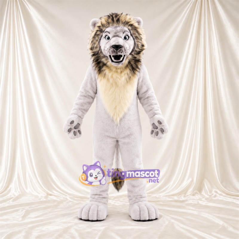 Costume de mascotte Lion – blanc – Crinière (gris) Costume de mascotte Lion – blanc – Crinière (gris)