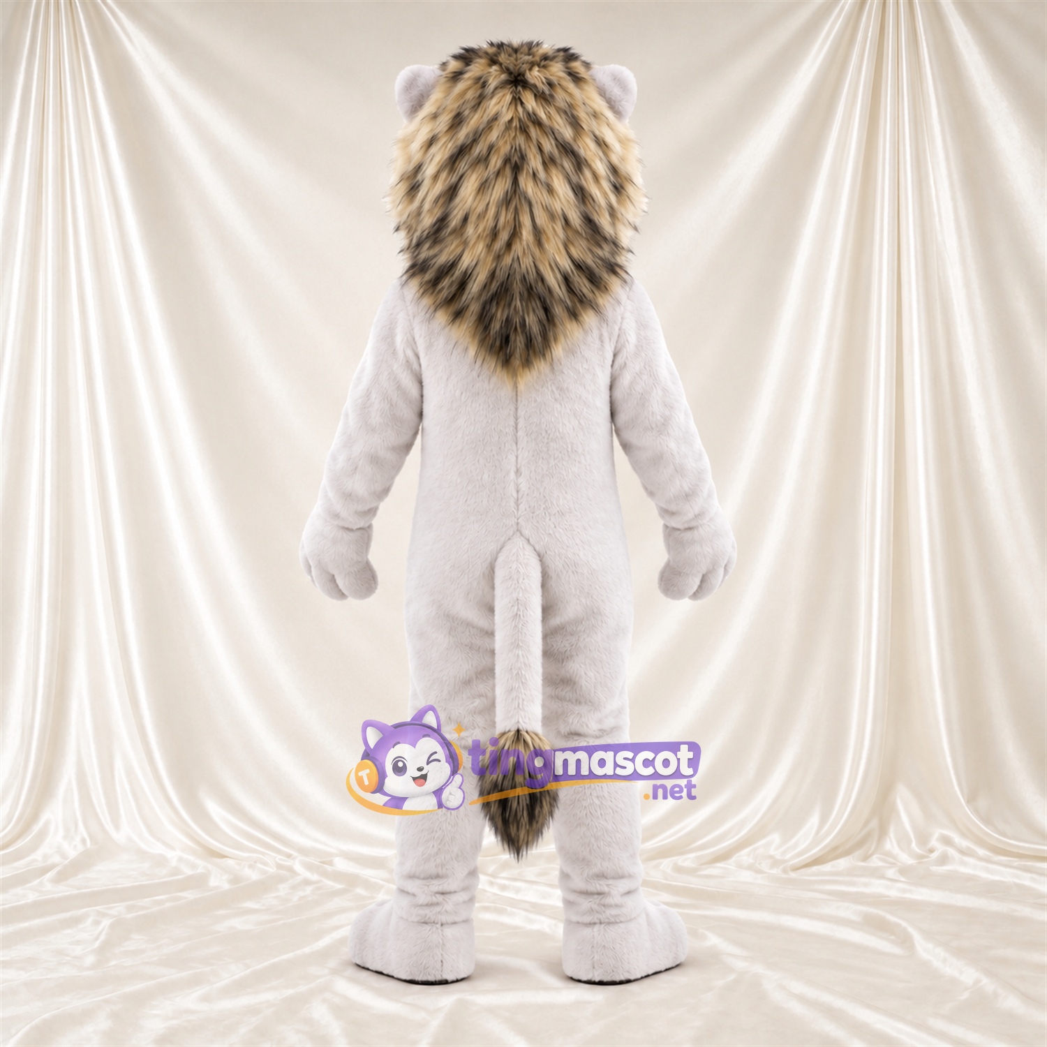 Costume de mascotte Lion – blanc – Crinière (gris) Costume de mascotte Lion – blanc – Crinière (gris)